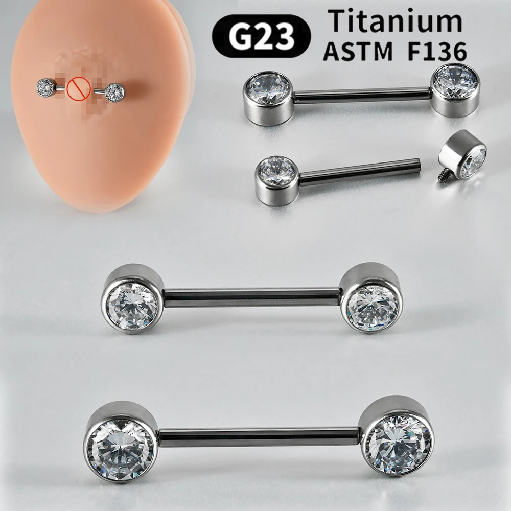 1PC G23 Titanium Silvery Nipple Barbell Ring Clear Zircon Nipple Piercing Internally Threaded Nipple Shield Piercing Jewelry 14G