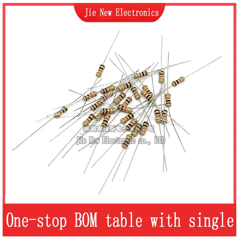 Um pacote de 1000 1/4W Resistores de filme de carbono 5% 1R-10M 10R 47R 100R 220R 1K 10K 4K7 100K 560K 1M 3M3 ohm Resistência de anel colorido