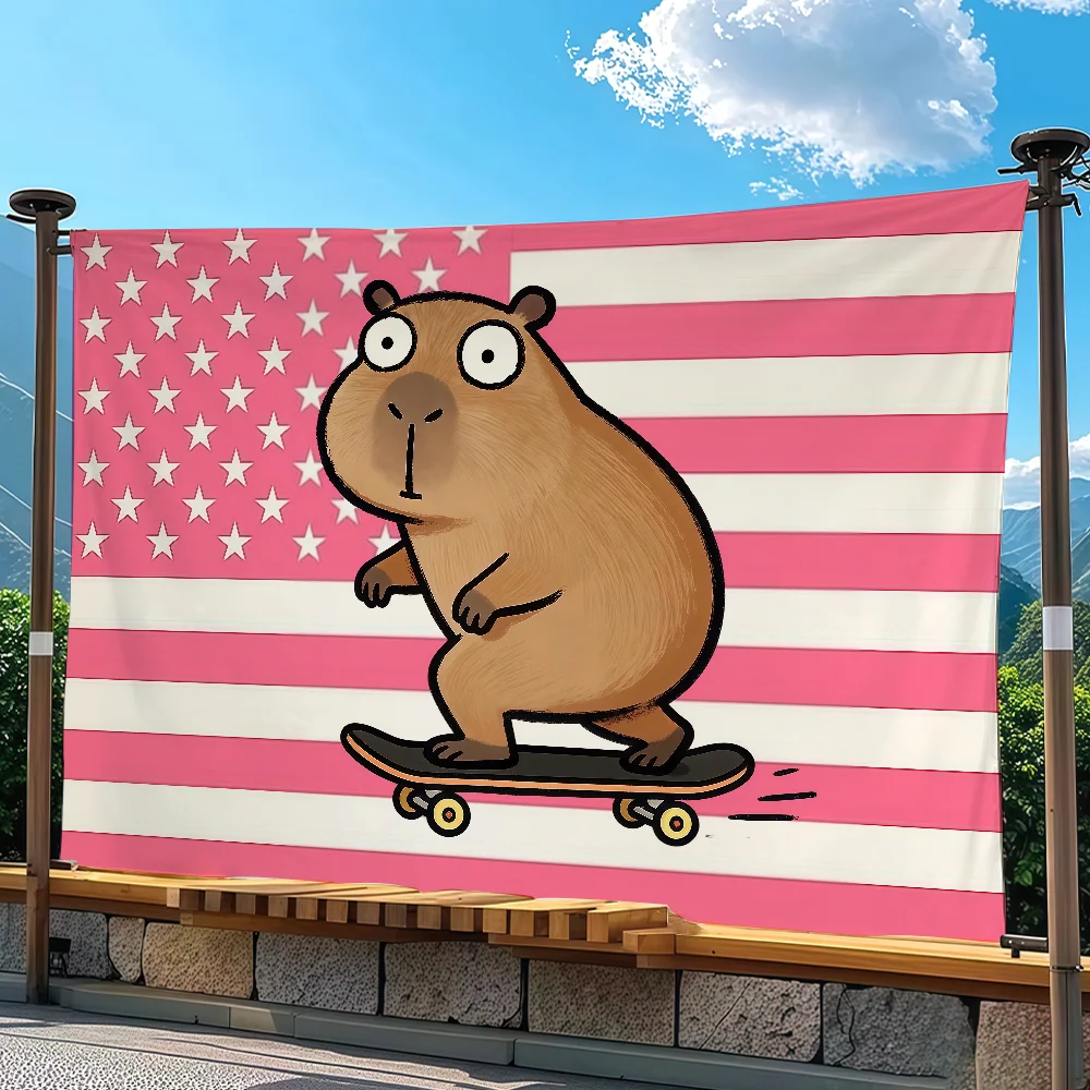 Cartoon Cute Capybara Flag Tapestry Outdoor Party Bedroom Living Room Dormitory Decorative Themed Wall Hanging Banner Gift