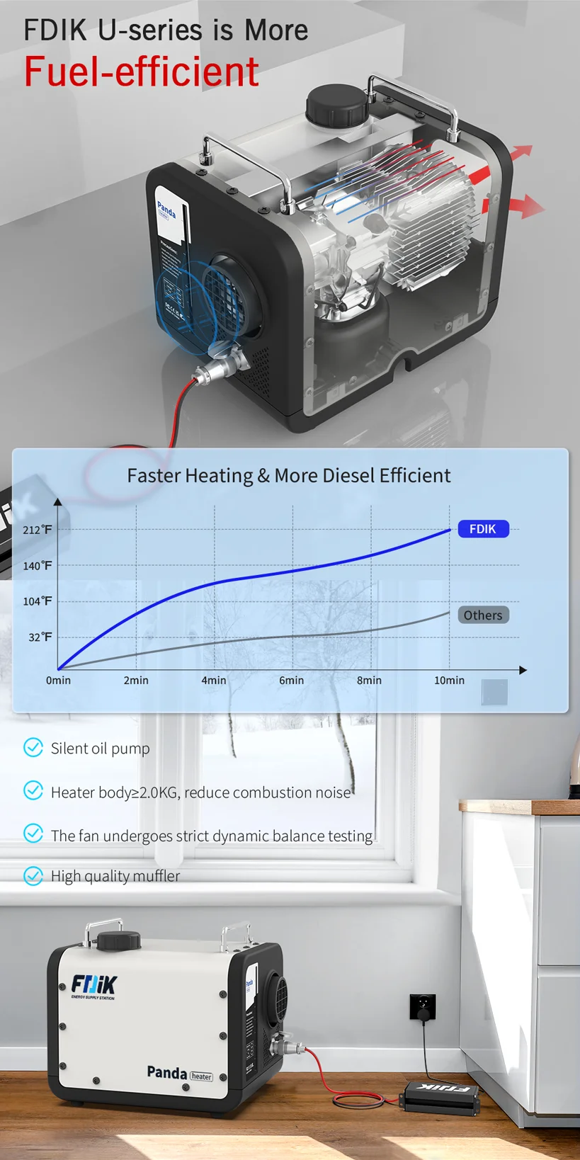 FDIK U6 Pro Dieselheizung 8KW 12V 24V 220V Standheizung mit geräuscharmer Pumpe, tragbare Heizung für Camping, Lager, LKW, Boot – Detail 3