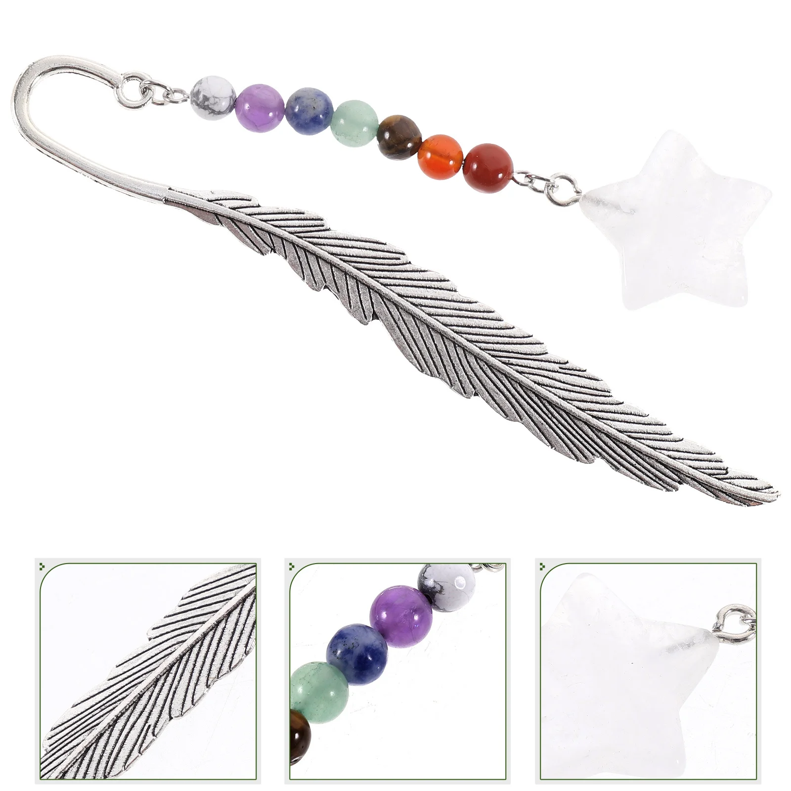 

Natural Crystal Bookmark Decorative Plume Chain Craft Unique Reading Bookmark for Women Men Teachers Gifts Delicate Portable