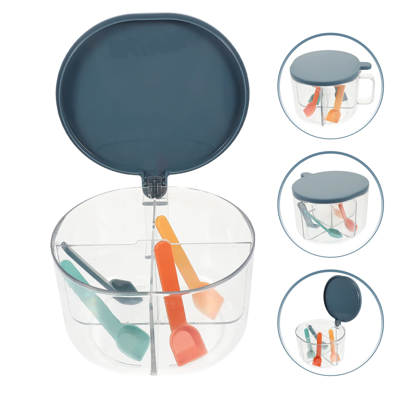 

4-Compartment Condiment Box Kitchen Spice Storage Container with Lid Separate Spoons Clear Seasoning Box Spice Jar