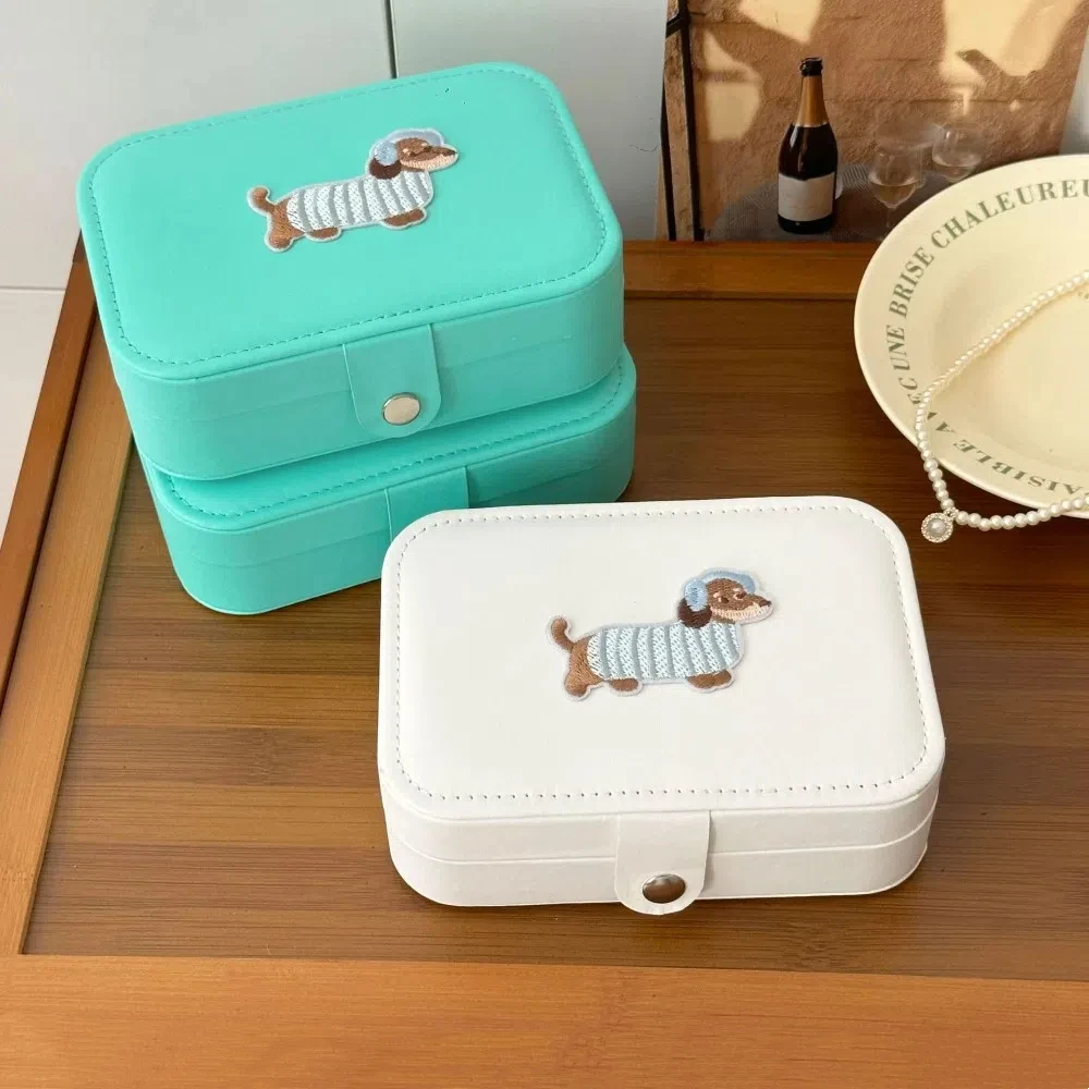 

PU Leather Trinkets Storage Organizer Cartoon Sausage Puppy Large Capacity Jewelry Storage Case Solid Color Lovely Dog