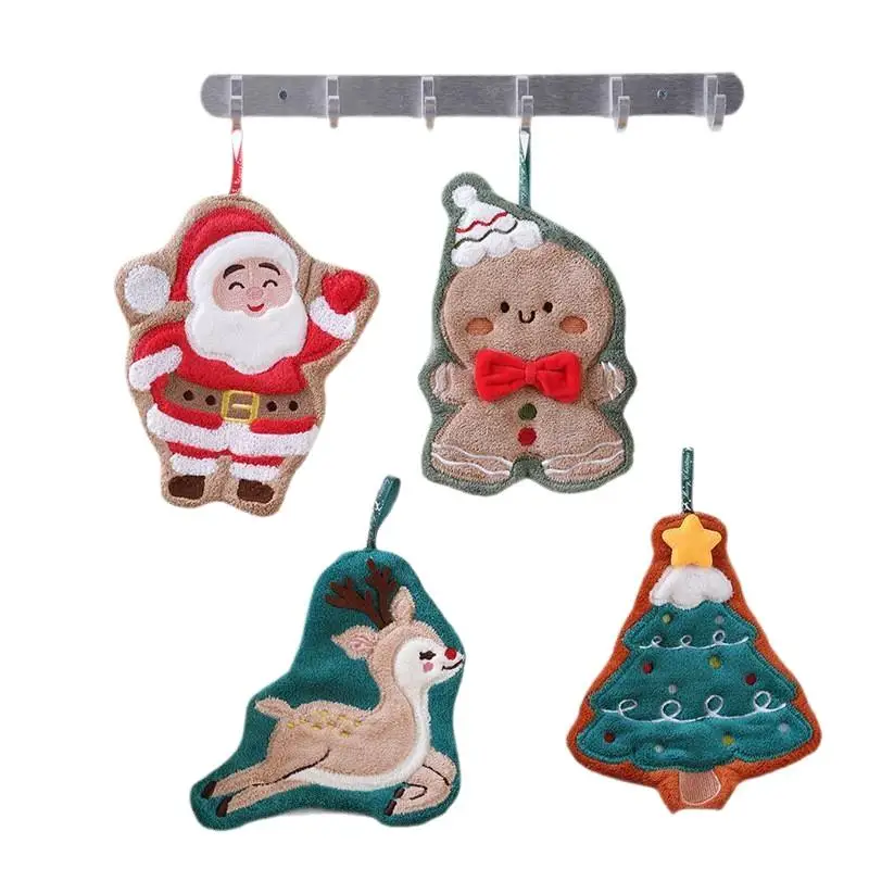 Coral Fleece Christmas Santa Claus Hand Towels Water Absorption Quick-drying Hand Towel Christmas Tree Bell Kitchen Bathroom