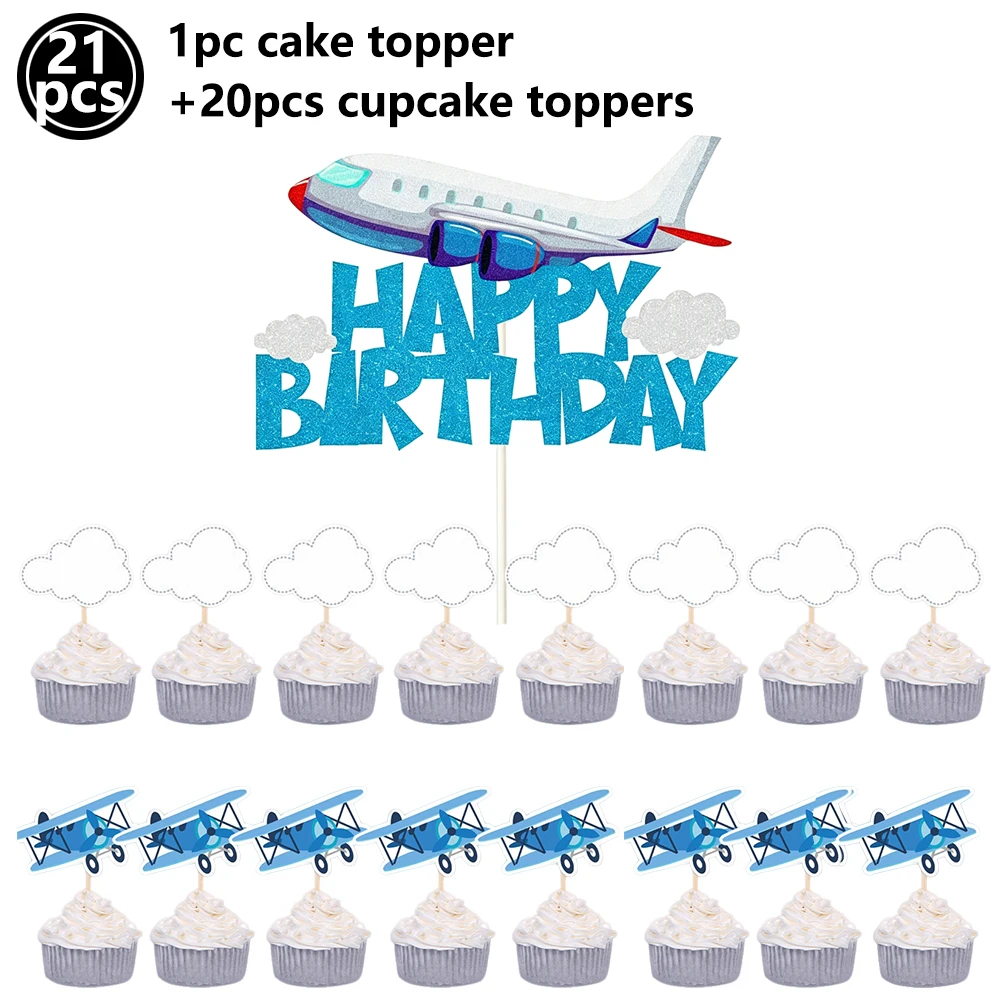 Flugzeug alles Gute zum Geburtstag Kuchen Topper Flugzeug Reise Themen Geburtstag Party Kuchen Dekore Baby Dusche Kinder Flugzeug Party liefert – Detail 2