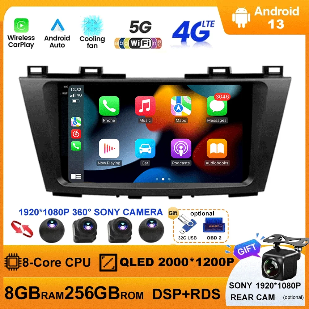 

Android 13 For Mazda 5 3 CW 2010 - 2015 Car Radio Multimedia Video Player Navigation GPS Carplay Auto WIFI 4G DSP 360 camera