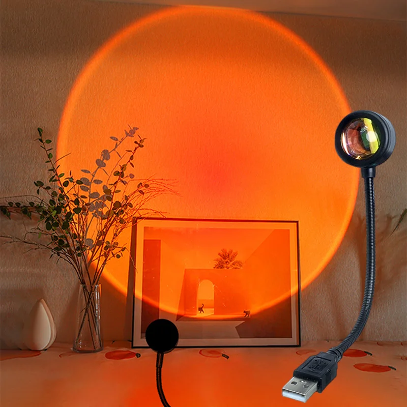 USB Rainbow Sunset Red Projector Mini Led Night Light Sun Projection Lamp For Bedroom Bar Coffee Store Wall Decoration Lighting