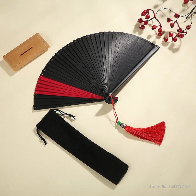 Portable Folding Bamboo Dance Hand Fan, Japanese-style, Chinese Dance, Exquisite Handcrafted Gift, Black, 16cm, 18cm