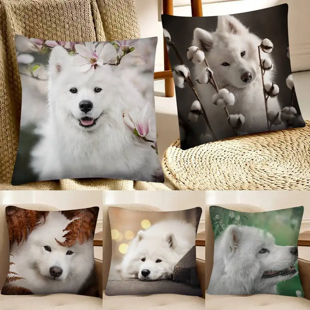 Cute White Do Samoyed Pillow Case Fashion Square Pillowcase Bedroom Sofa Room Ins Decoration Leisure