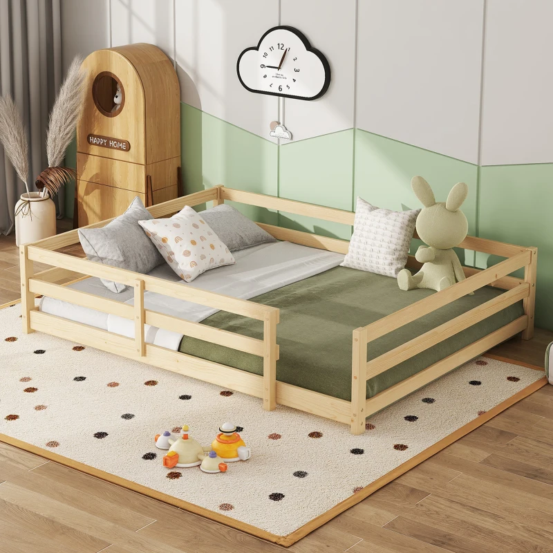 

Full Size Floor Bed, Montessori Floor Bed with Fence, Kids Montessori Bed Full Size, Wood Montessori Floor Bed for Kids, Girl