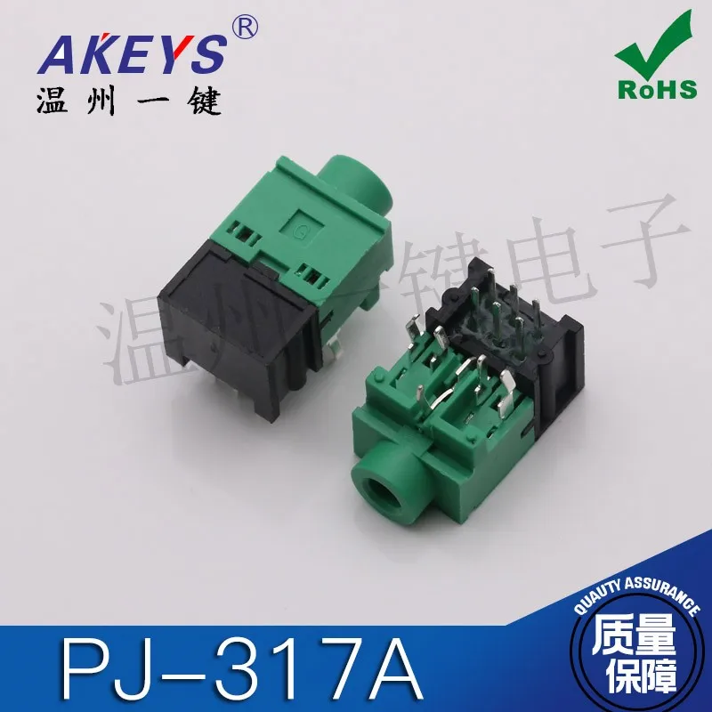 10 pcs PJ-317A 11 Feet Blackish Green Color 3.5MM Headphones Jack Switch 4 Fixed Foot Socket USB