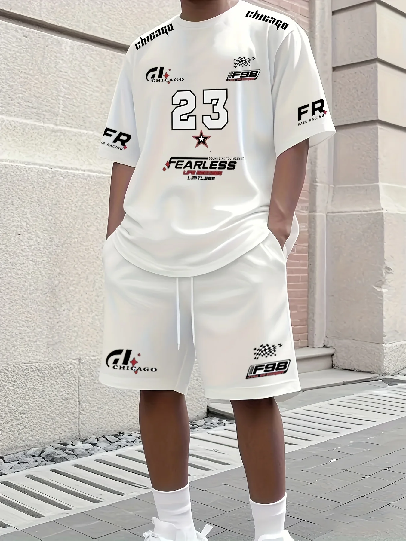 

Men's Chicago 23 Casual Sportswear Set Summer 2 Piece Set Mens Sport Suits Outdoor Training Outfit Activities Tshirt Shorts Sets