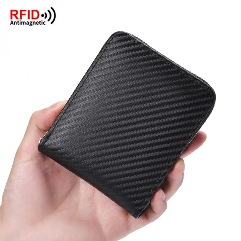 

Fashionable men's anti-theft brush zipper carbon fiber change bag pattern new retro large capacity short versatile wallet