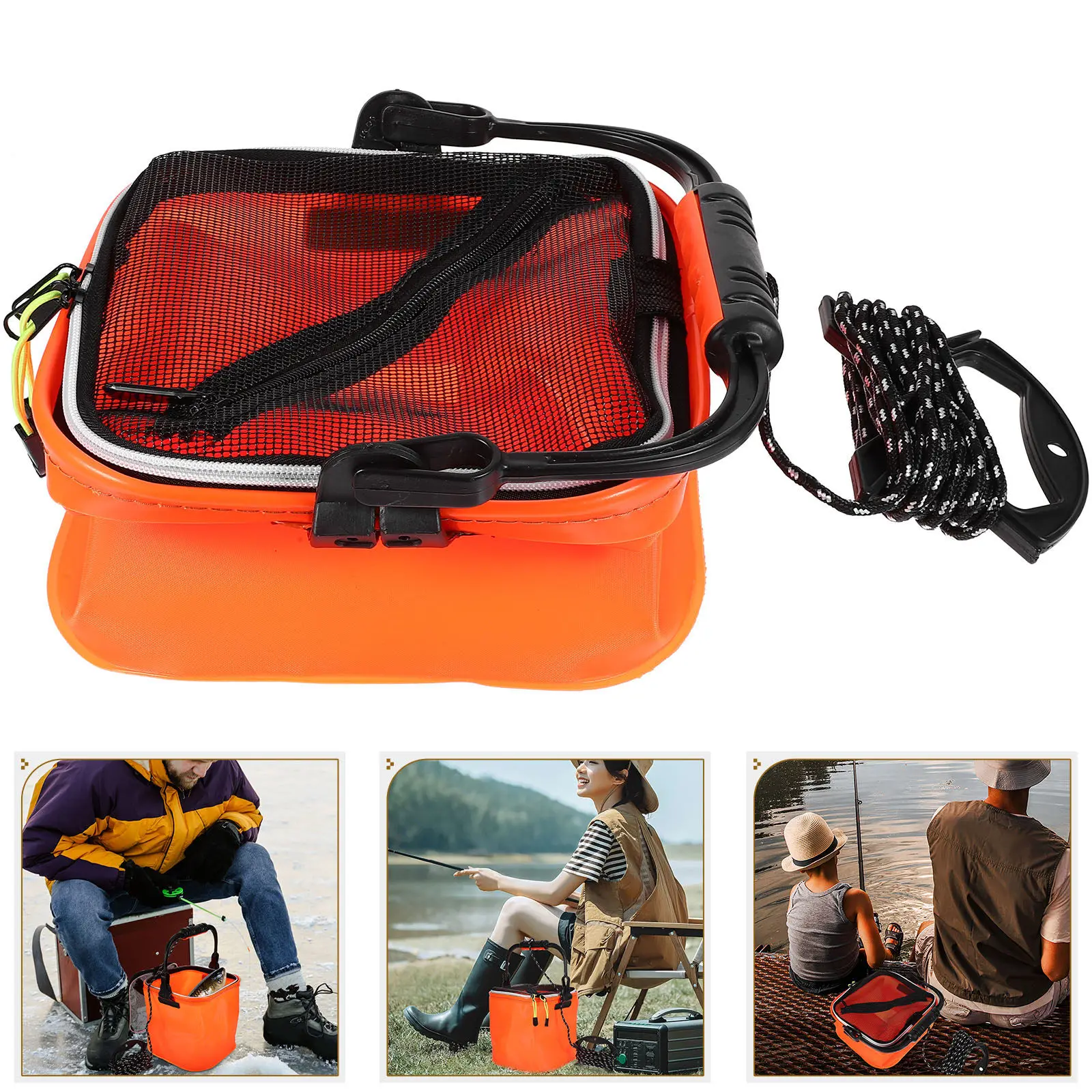 

Folding Waterproof Fishing Bucket Orange 40x30cm Portable Eva Live Fish Container Fishing Bag Multipurpose Wash Basin Ice Cooler