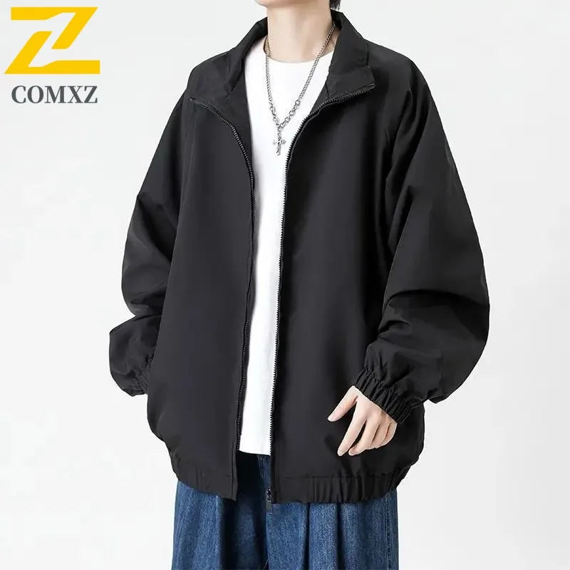 

COMXZ Men Jacket Casual Stand Collar Hiking Camping Windproof Coat Solid Color Design Adventure Lightweight Autumn Clothing
