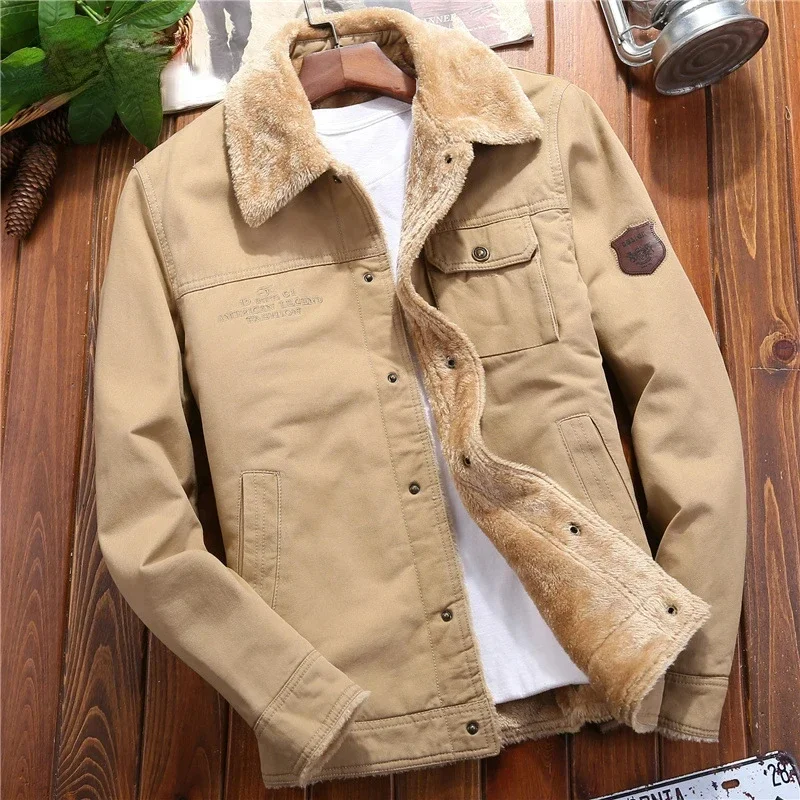 2024 Winter Mens Cargo Jackets Casual Man Fleece Thick Warm Windbreaker Jacket Mens Clothing Hunting Baseball Coats 5XL