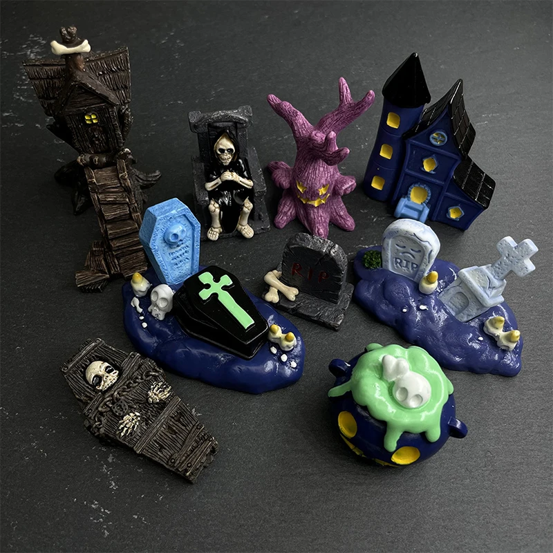 Cute Halloween Micro Landscape Miniature Figurines Resin Craft Mini Fairy Garden Ornaments Cute Pumpkin Ghost Decoration