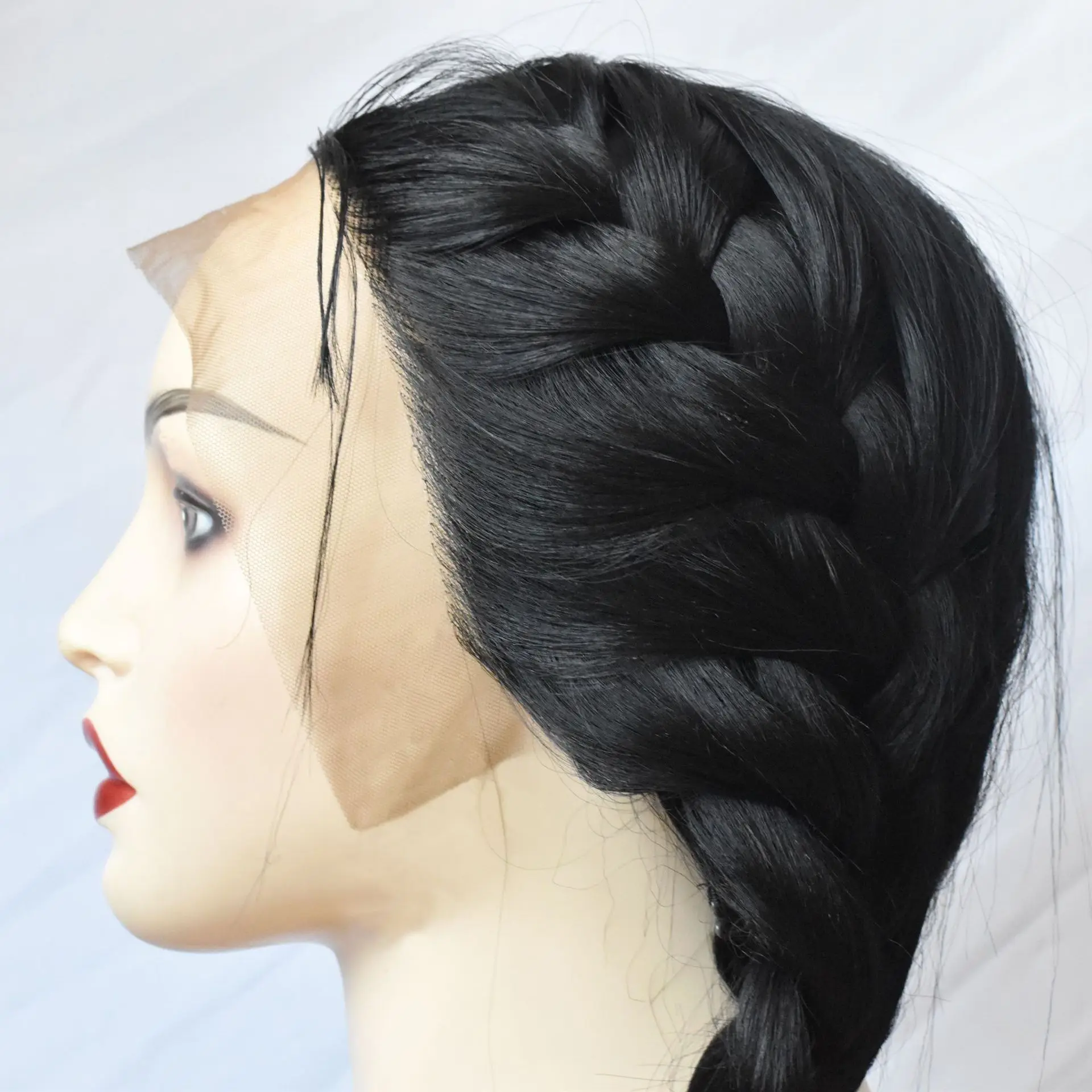 Moda peruca tendência para senhoras ligeiramente ondulado frente renda tranças duplas longo cabelo reto trançado frente renda tranças duplas