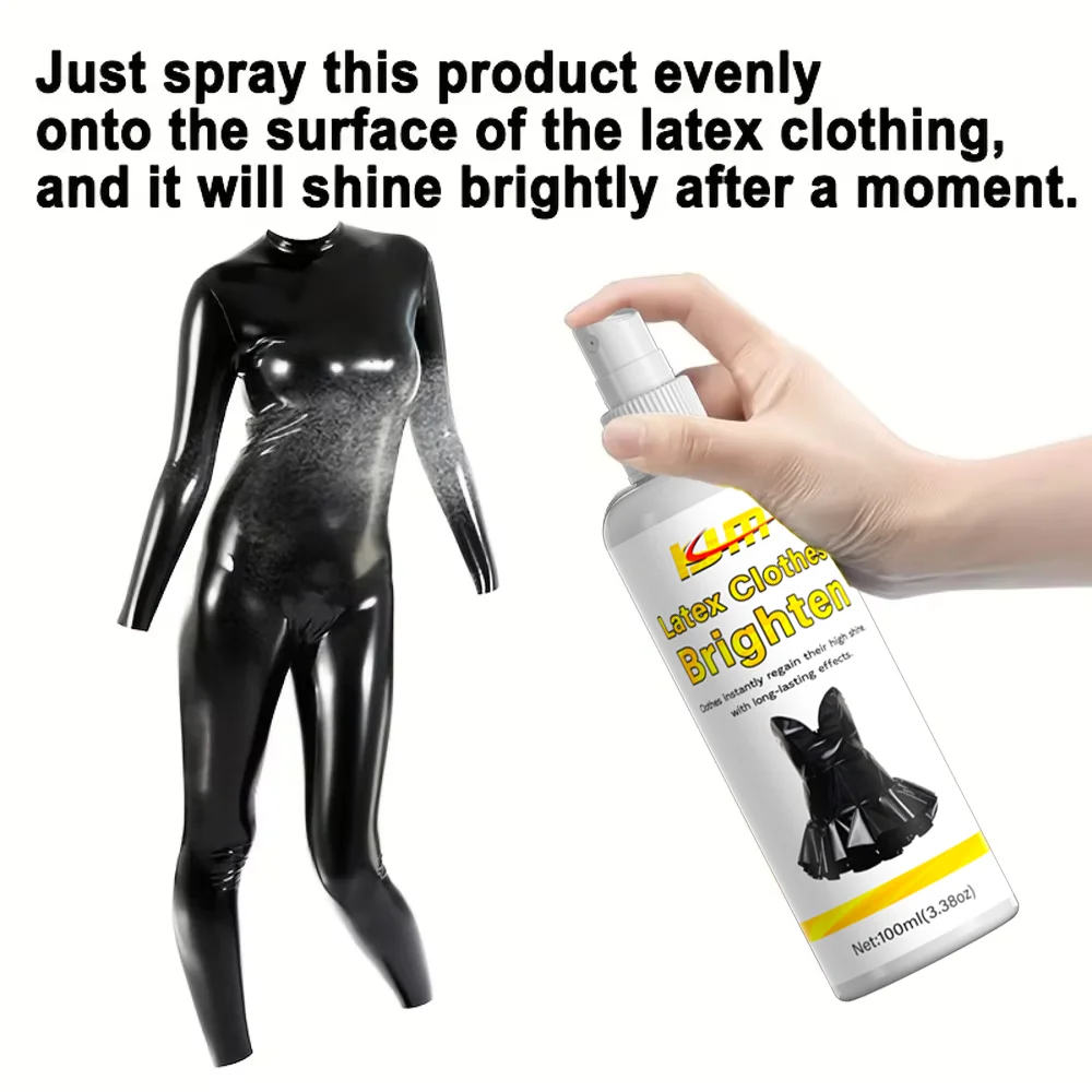 KJM Spray Abrillantador de Látex de 100ml, Brillo Instantáneo, Protector de Brillo para Disfraces, Trajes, Bodysuits - Cuidado de Ropa de Látex