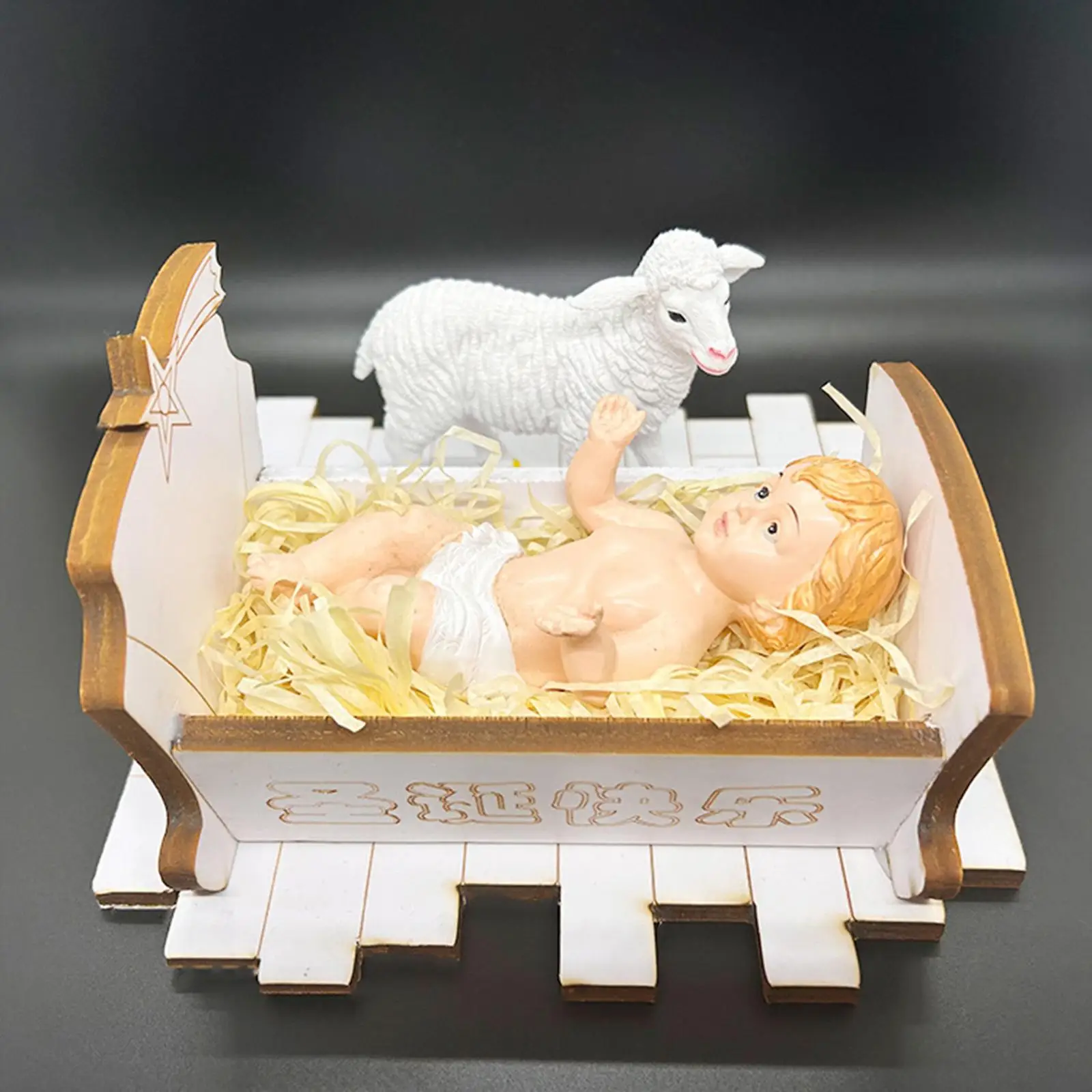 Baby Jesus Manger Figurine Decorative with LED for Indoor Holiday Decor