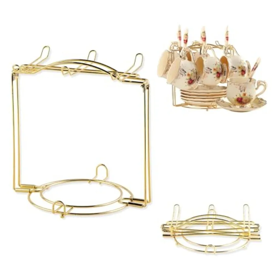 

Tea Cup Holder for Countertop, Metal Cup and Saucer Display Stand, Foldable Tea Station Organizer, Espresso Coffee Cups Rack fo