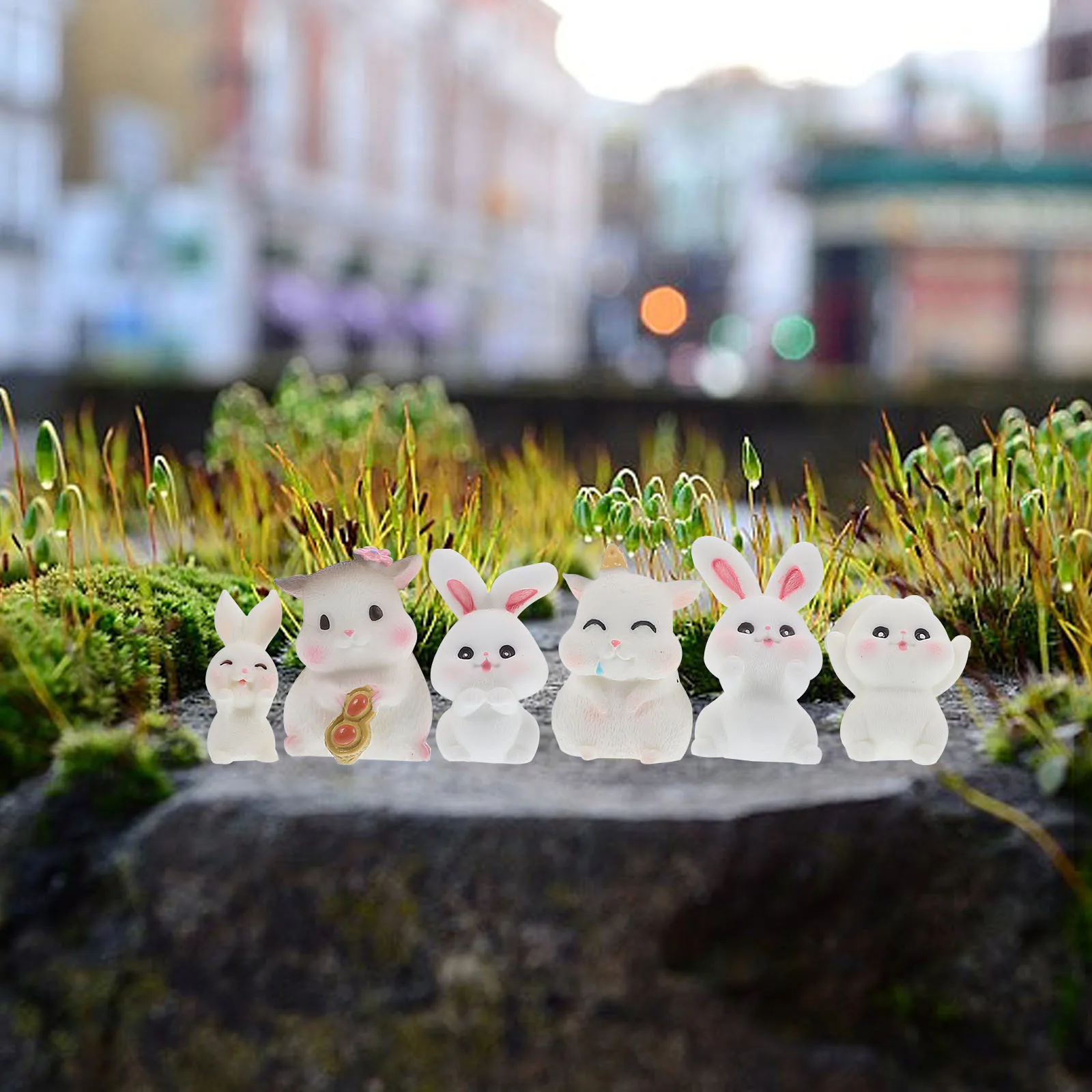 

12Pcs Miniature Resin Rabbit Statues Cute Bunny Shape Decoration Micro Landscape Garden Ornament Small Home Table Adorn
