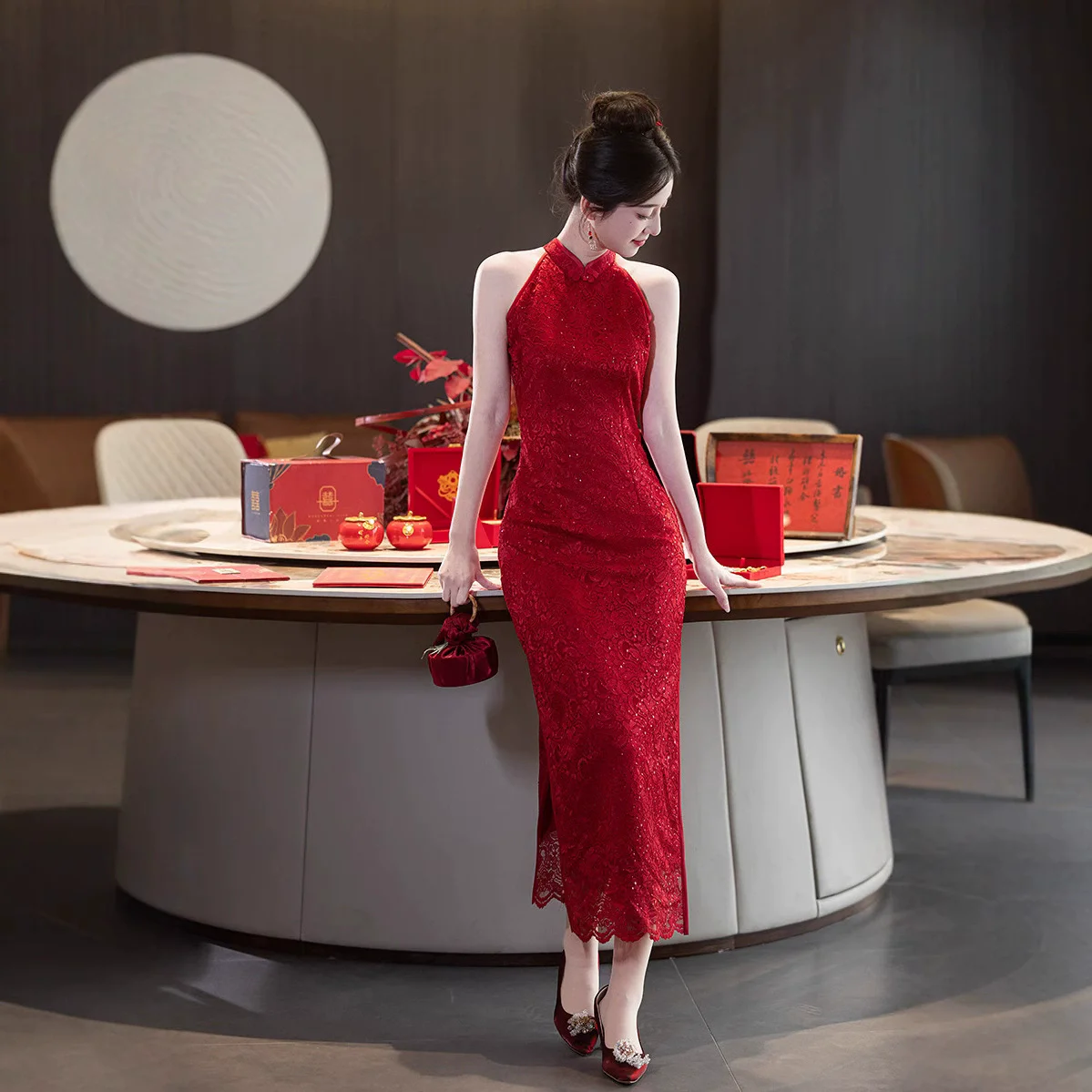 

Сексуальное тонкое платье Ципао с цветочным воротником-стойкой в китайском стиле для выпускного вечера, женское винтажное платье размера плюс 3XL, длинное платье Cheongsam