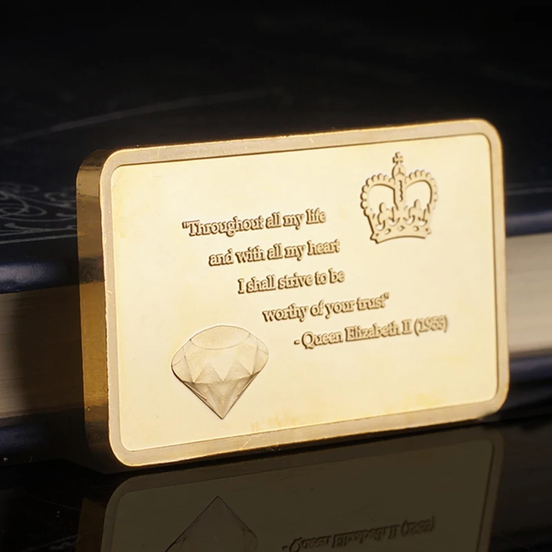 

Queen Elizabeth of England Collectible Gold Plated Bar Crown and Diamond Commemorative Coins UK Queen bullion for collection