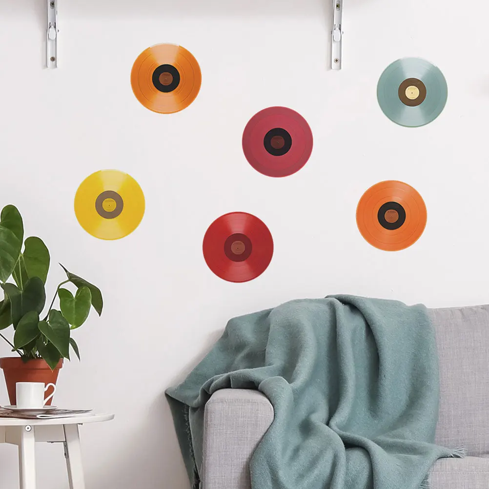 

6 Pcs Music Record Wall Stickers Retro Decorative Vinyl Bedroom Coffee Bar Party Decals PVC Fake Decoration Notes Art