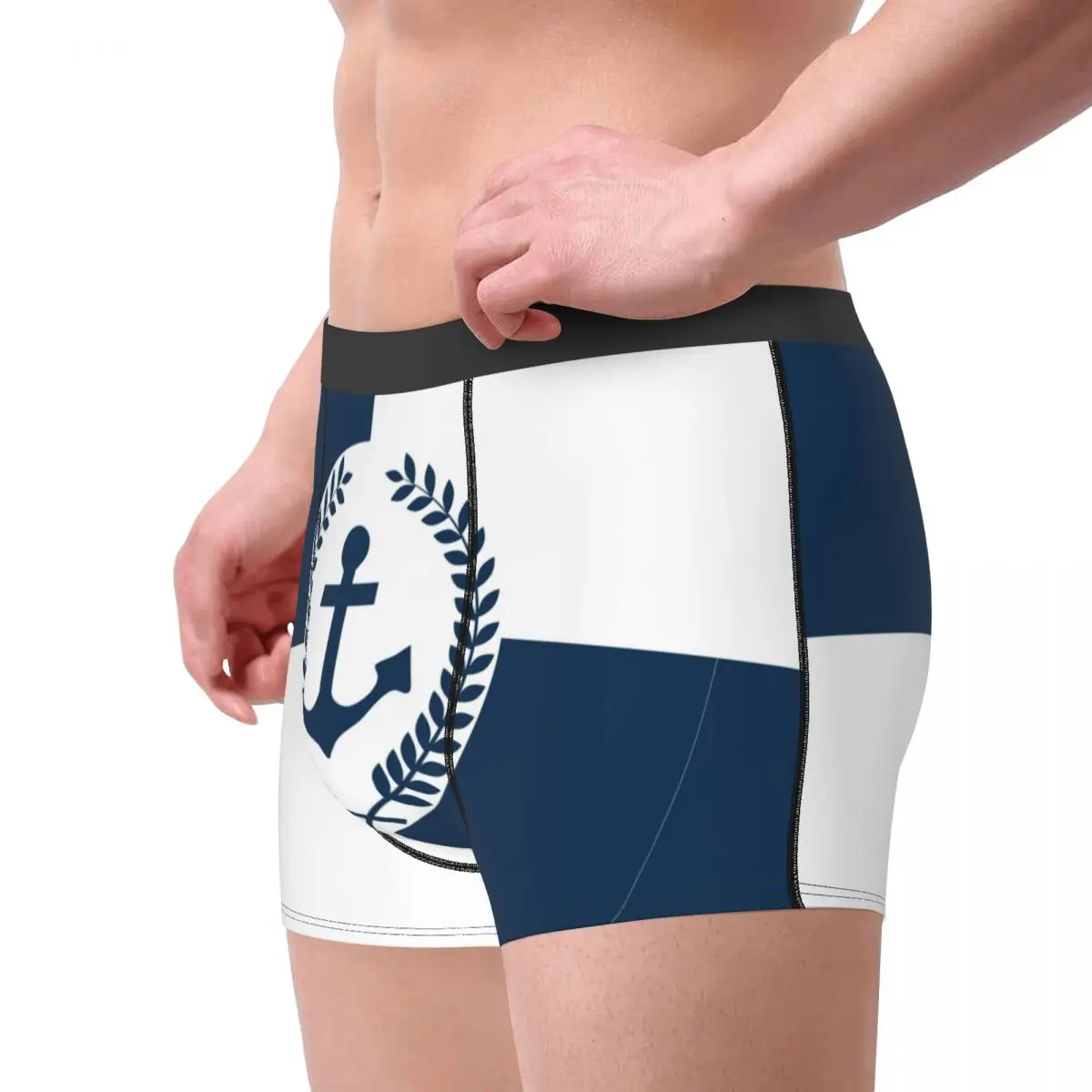 Humor Boxer Nautical Design Shorts Panties Men Underwear Navy Blue Anchor Mid Waist Underpants for Homme