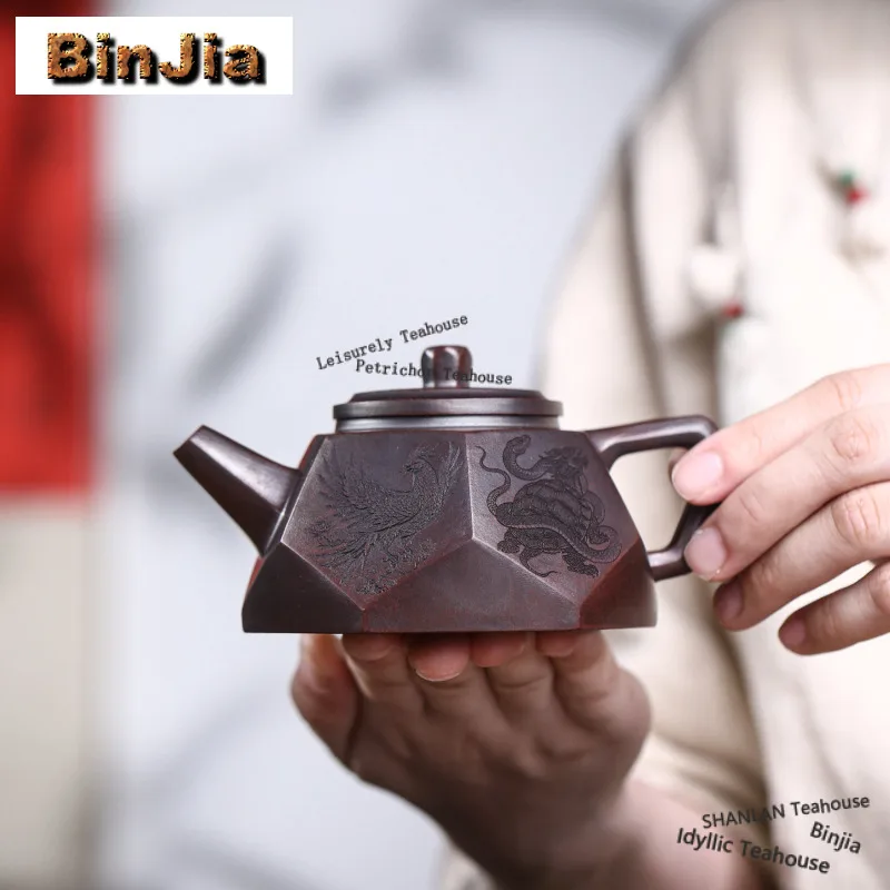 

200ml Creative Yixing Purple Clay Teapots Handmade Diamond Pot Raw Ore Antique Red Mud Kettle With Filter Chinese Zisha Tea Set