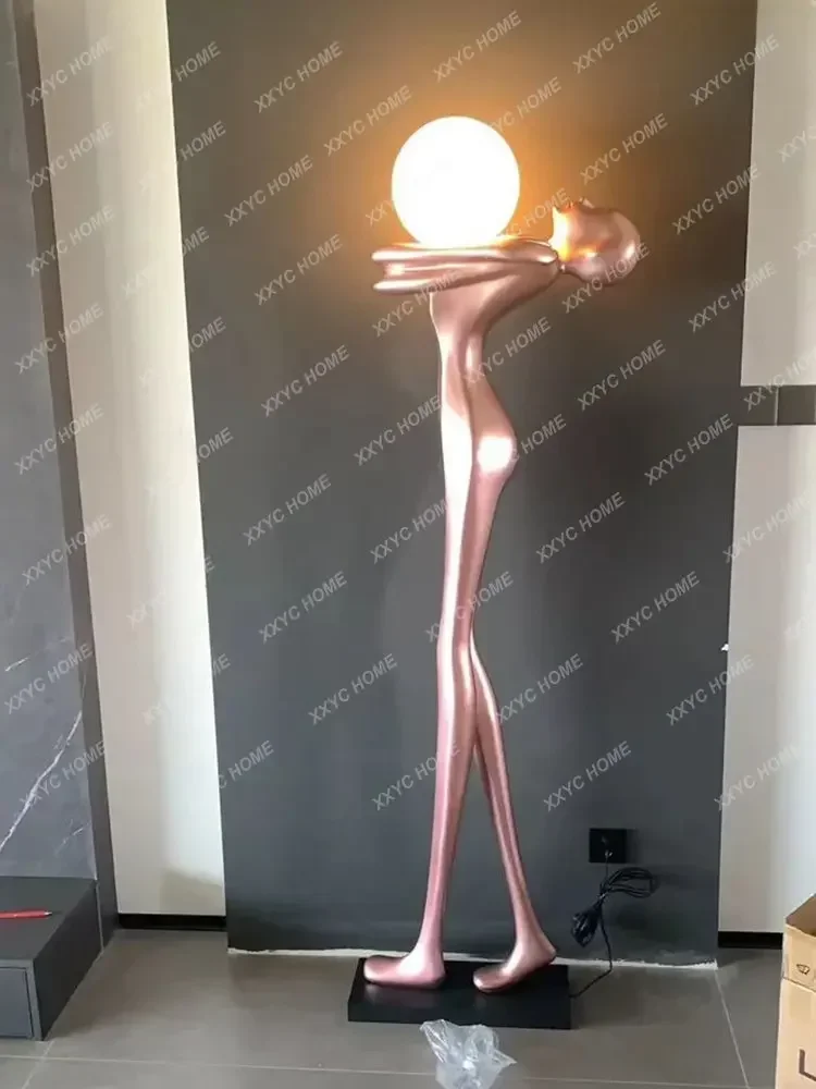 Post-Modern Character Art Sculpture Floor Lamp Lobby Home Living Room Light Luxury FRP Large Decorative Ornaments