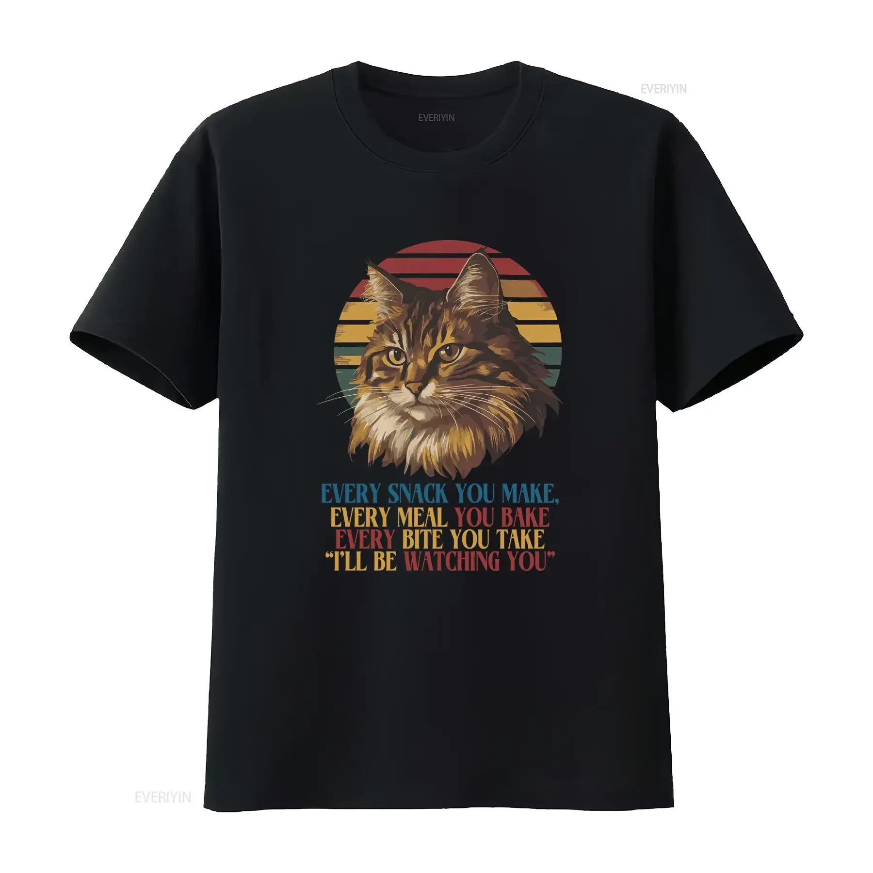 Camiseta Vintage Retro con Estampado de Gato Divertido, Casual, para Amantes de las Golosinas, con Frase 'Every Snack You Make', Estilo Vintage Lavado, Versátil y Suave