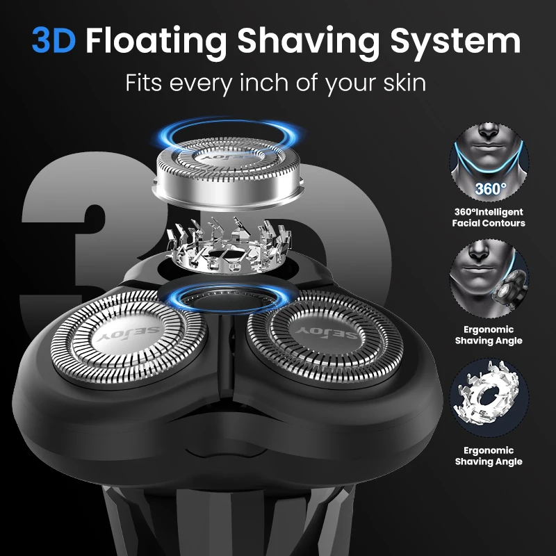 Sejoy Electric Razor for Men, Men's Electric Shaver LED Display,Travel Lock Rechargeable Cordless Shavers for Men