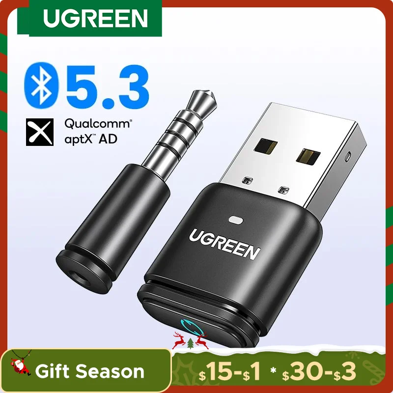 UGREEN USB Bluetooth 5.3 Transmitter aptX HD AD Audio Adapter for PS5 PS4 Nintendo Switch Headset Speaker Mic Bluetooth Receiver