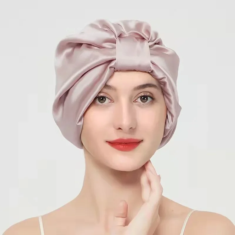 100 Mulberry Silk Hair Bonnet Cap For Women 19 Momme Natural Pure Silk Turban For Sleeping Hat Double Layer Silk Curly Head Wrap