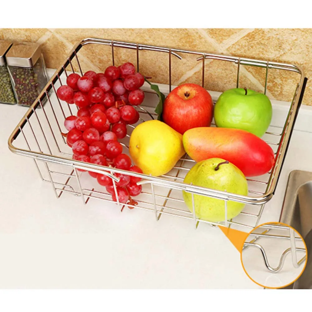 

Kitchen Sink Dish Rack Expandable Stainless Steel Drain Basket 330-420Mm Non-Slip Handle Flat Net Drying Rack For Plates Over