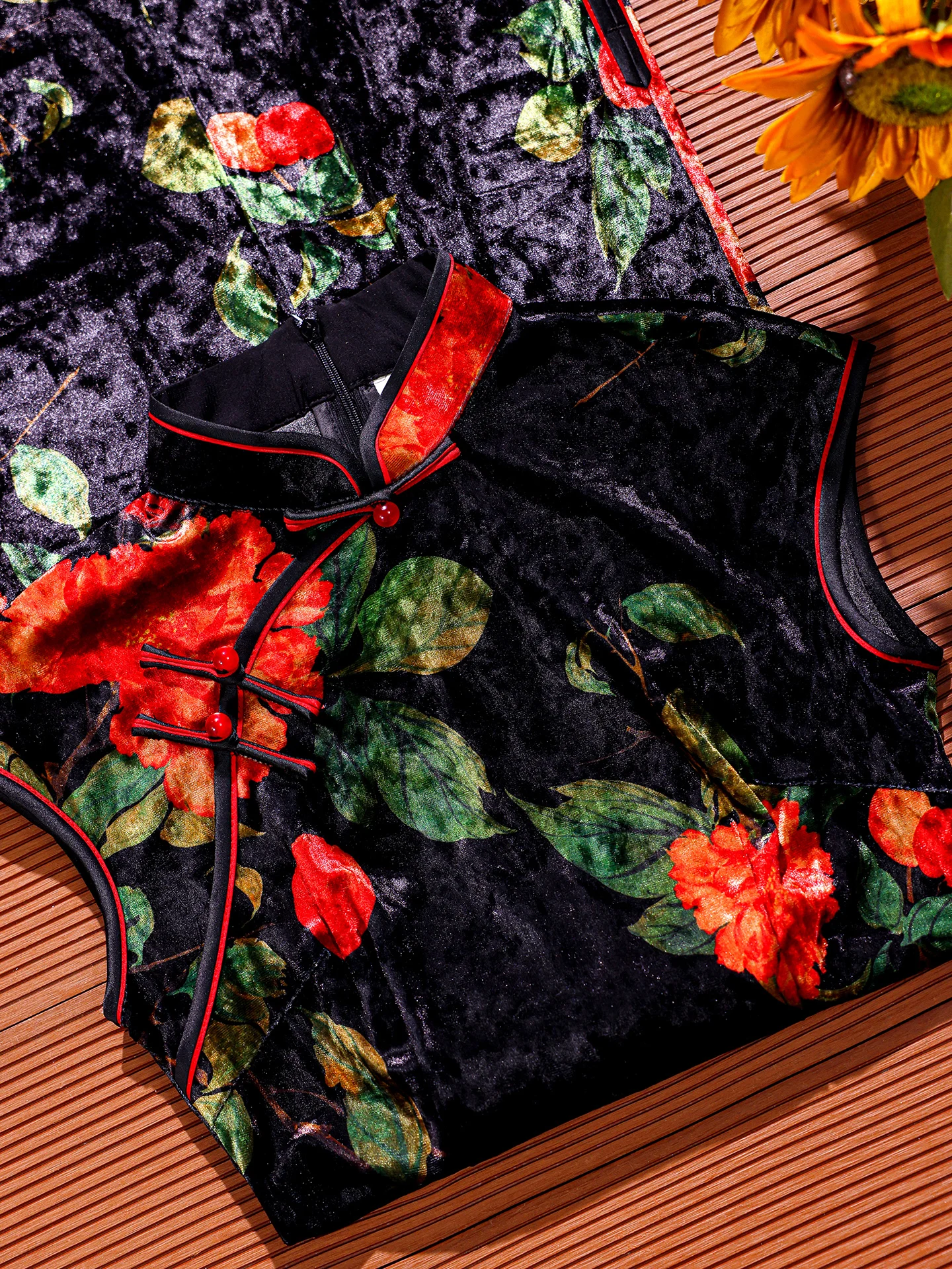 

Новое китайское бархатное платье Young Sle с цветочным узором, с низким разрезом, для повседневной носки