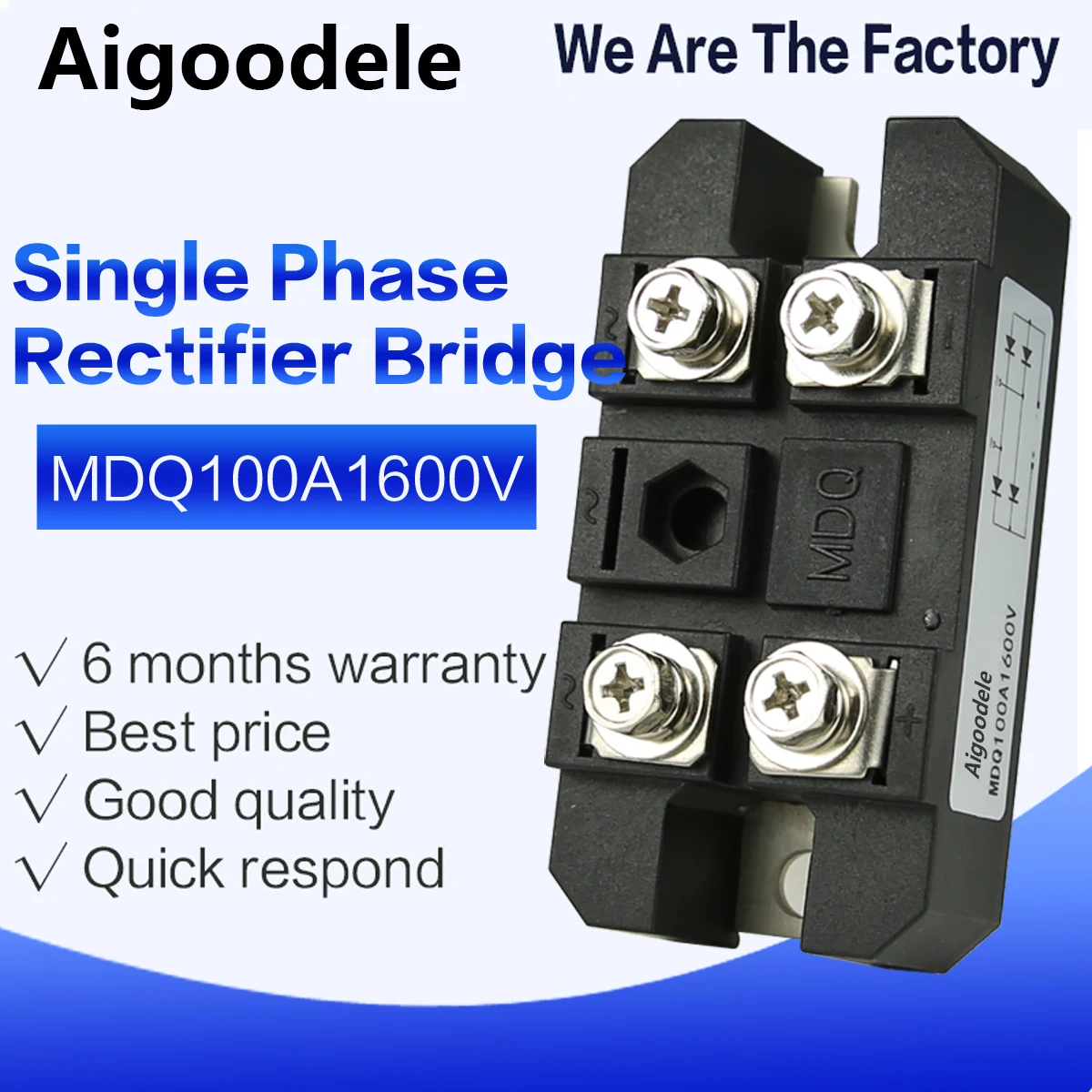 MDQ Series Single Phase Bridge Modules MDQ100A 100A Amp 1600V 1-Phase Diode Rectifier Radiator Copper Base