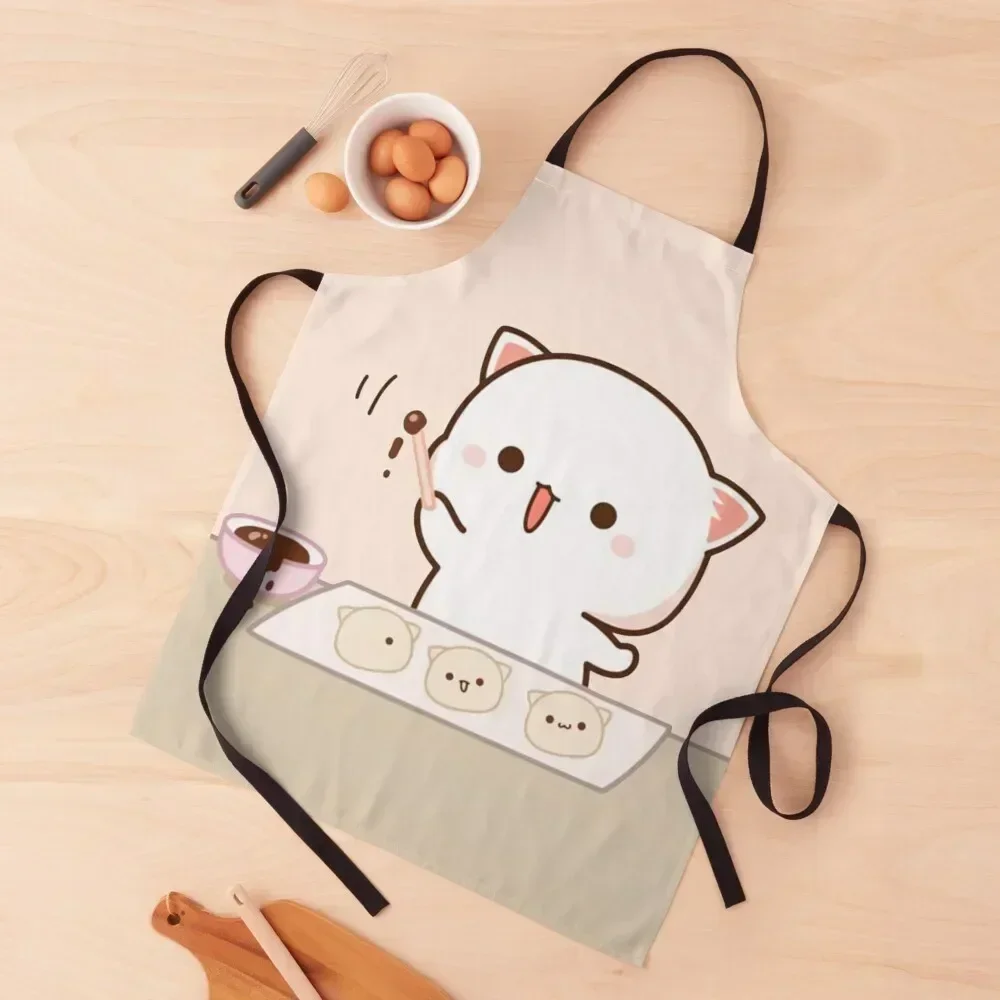 

Peach and goma mochi cat Apron for women with pocket Korean Things For The Kitchen christmas kitchen cloths Apron