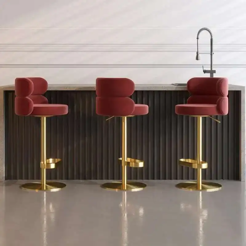 

High Stools With Arm Rest Canteen Bar Chair Lightweight Kitchen Design Swivel Home Metal Frame-f- Upholstered Faux Leather
