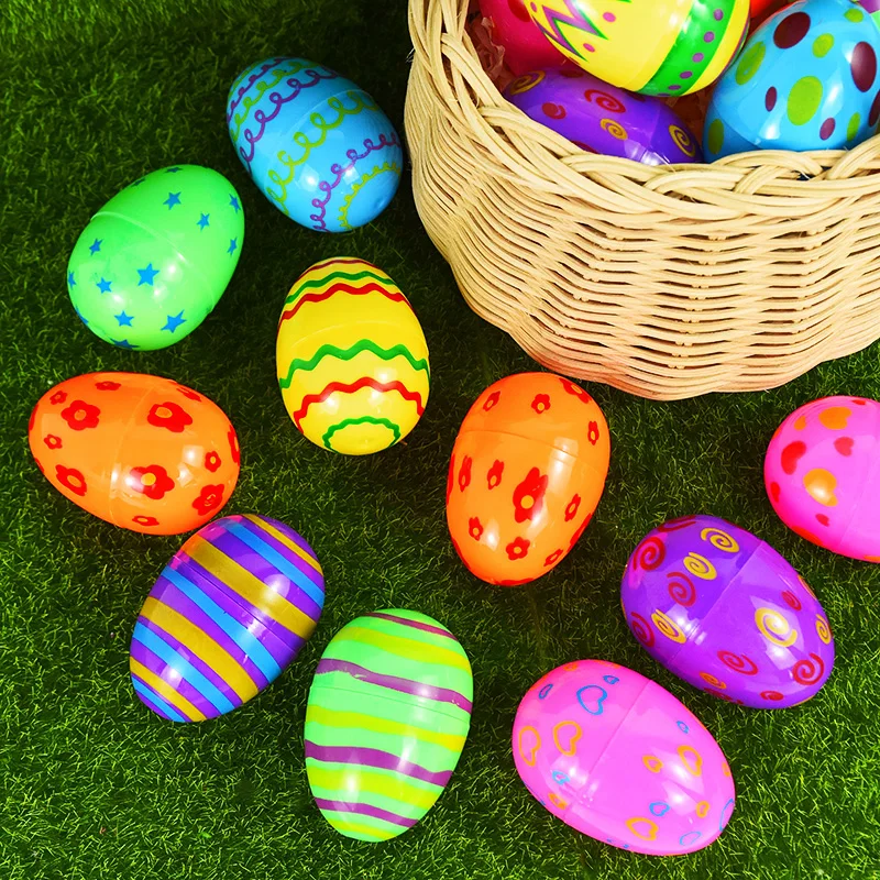 12PCS Plastic Easter Egg Color Fillable Opening Easter Egg Toy For Kids Easter Decoration Easter Party Candy Gifts Packing Decor