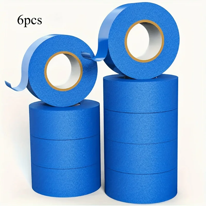

6pcs blue artist tape, 1.18 inch, non waterproof, multi-purpose, hand tearable spray paint masking tape, suitable for plastic su
