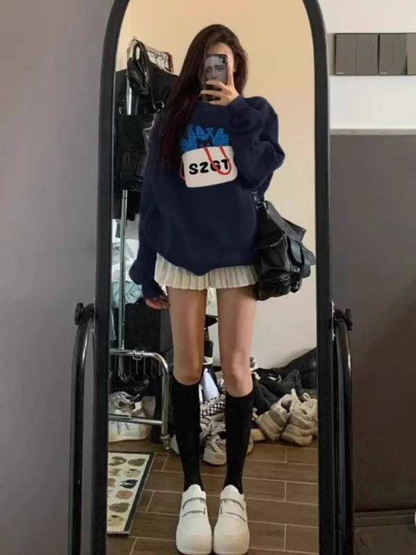 

Женская толстовка оверсайз свободного кроя с круглым вырезом, в американском стиле, для ранней осени, с цветным принтом, удобная, в стиле кэжуал