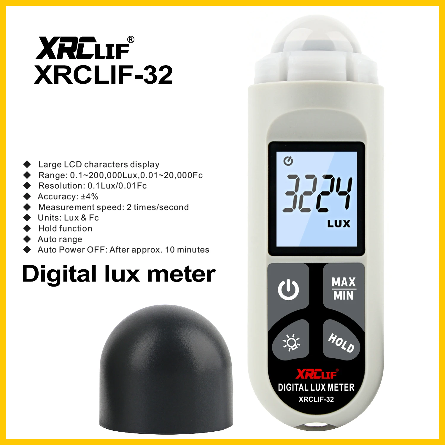 XRCLIF Lux Meter 0.1~200,000luxowy miernik światła Kieszonkowy luxometr Iluminometr Lux/Fc Fotometr Tester środowiskowy