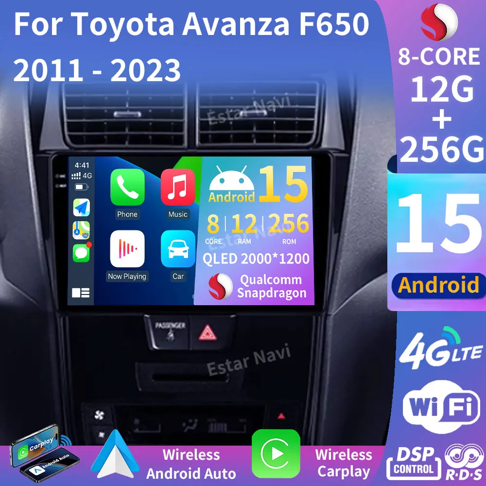 Android 15 Carplay inalámbrico para Toyota Avanza F650 2011 - 2023 Audio Auto 2din reproductor unidad principal navegación GPS vídeo DSP 5G WIFI