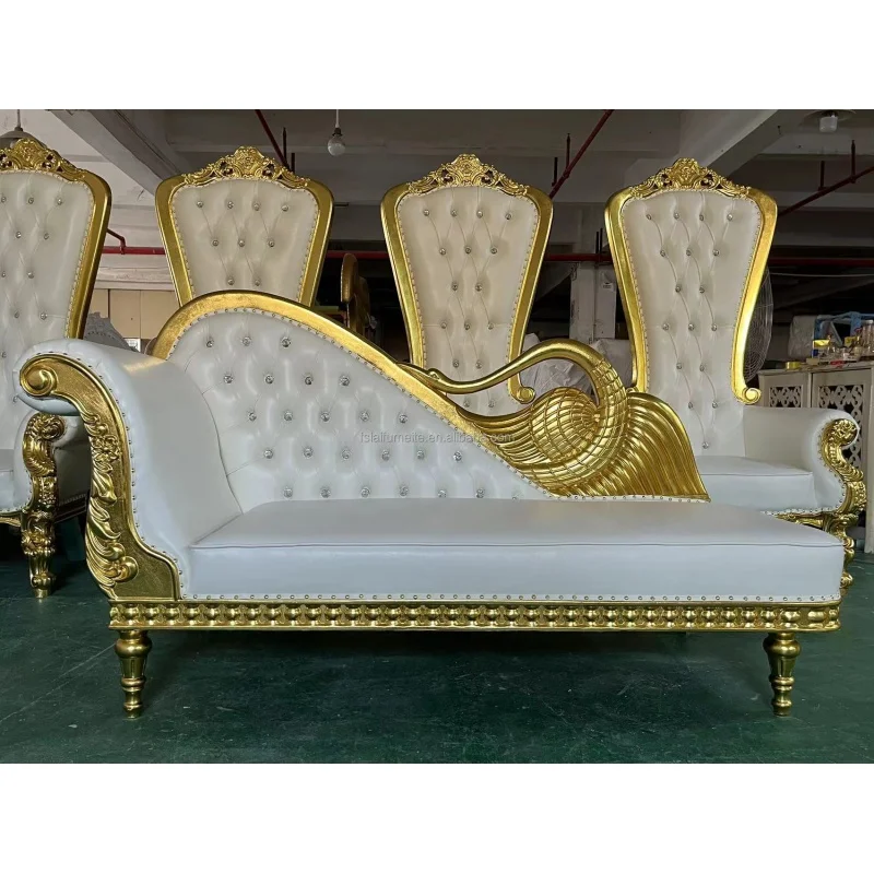 custom，Factory price comfortable antique luxury royal throne wedding sofa chairs for bride and groom white throne sofa