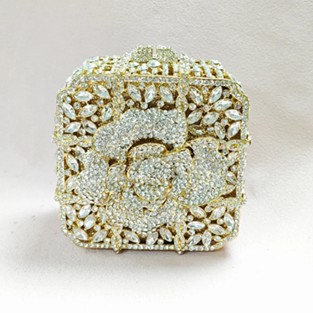 Square Shape Orange/Gold Crystal Evening Bag New Luxury Diamond Lady Party Purse WHTUOHENG Mini Women Minaudiere Handbags