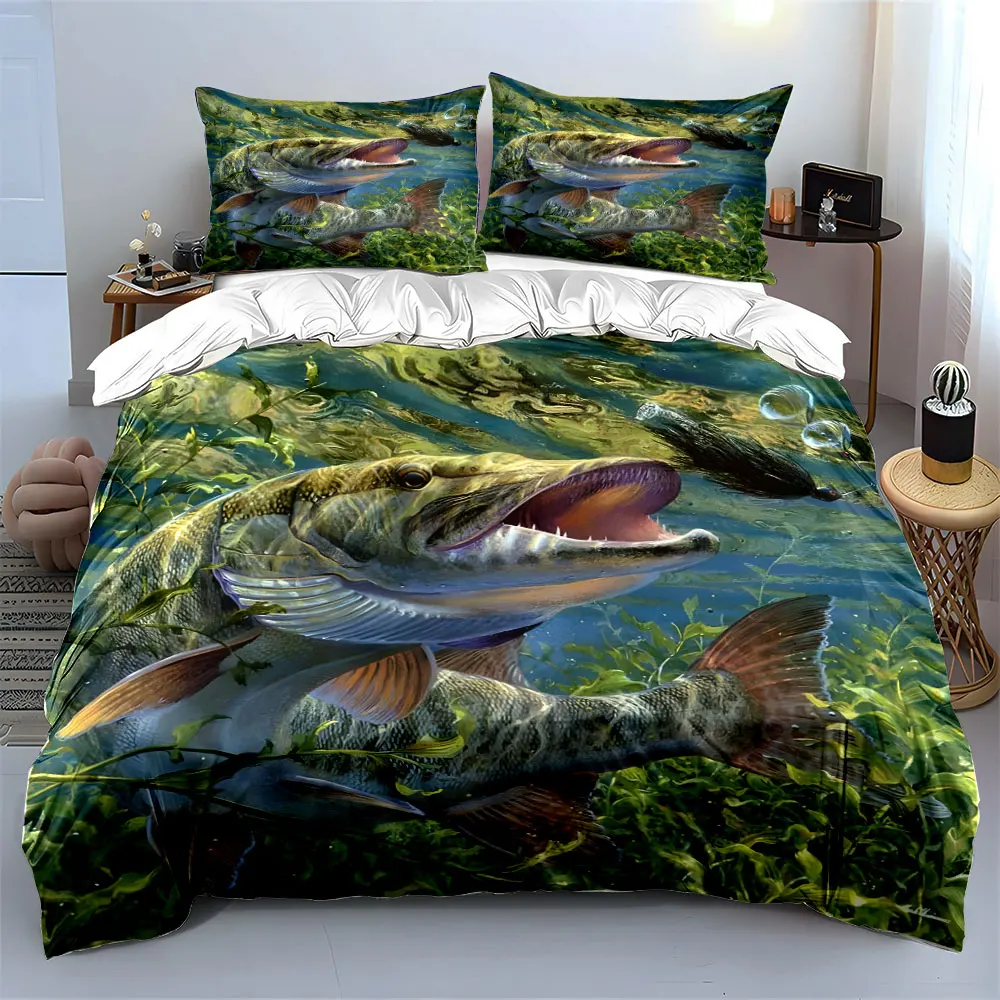 Underwater fish chasing lure Bedding Set for Kids Luxury Gift 3pcs Digital Print Comforter Set Soft Comfortable Breathable