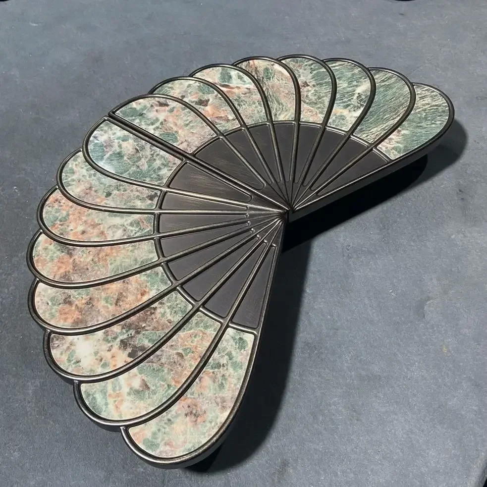 High-end fan-shaped new Chinese-style inlaid jade handle double door shell door handle retro club luxury